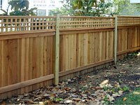 <b>Vertical Board Wood Privacy Fence with Square Lattice Top</b>